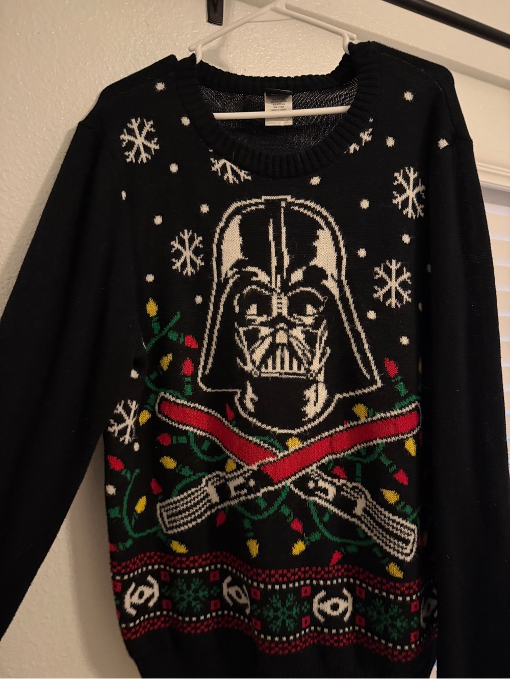 Star Wars Black Darth Vader Holiday Crewneck Sweater with Red & Green Accents